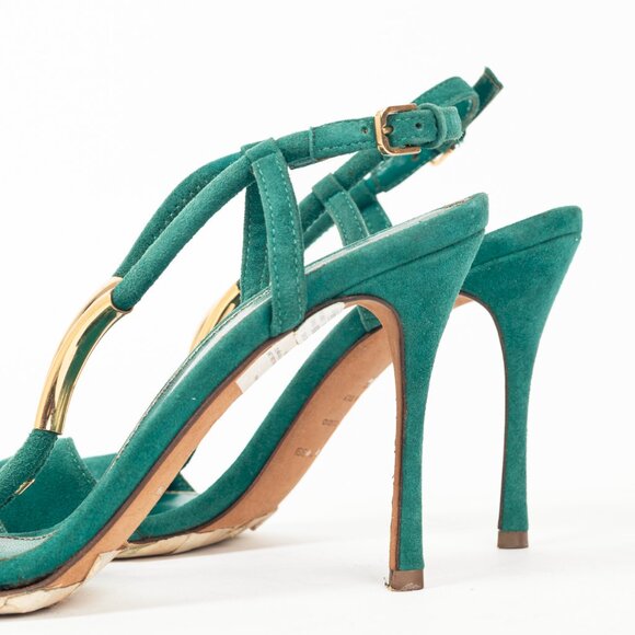 Sergio Rossi Twist Radiant Green Goat Suede Sandals - Picture 7 of 9